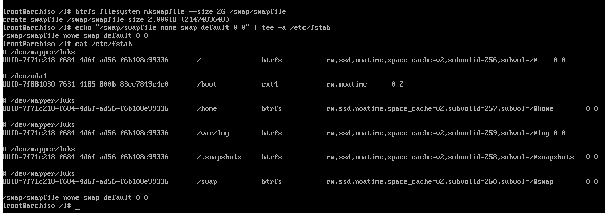 creating swap file and appending to fstab