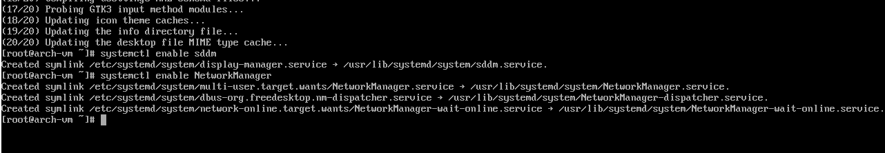 enabling sddm and NetworkManager with systemctl