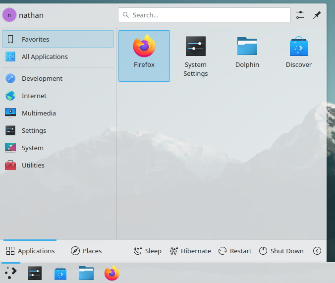 photo showing the new hibernate option in the KDE application launcher